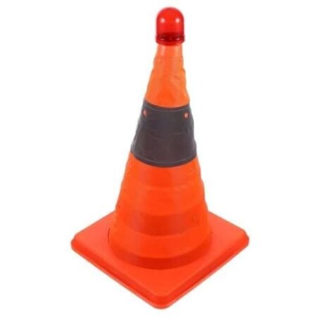 Folding Collapsible ABS Plastic Base Orange Grey Reflective Safety Traffic Cone With LED Light