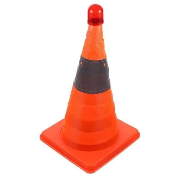 Folding Collapsible ABS Plastic Base Orange Grey Reflective Safety Traffic Cone With LED Light