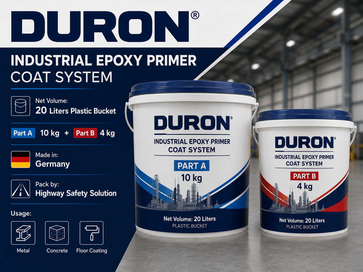 Duron Industrial Epoxy Primer Coat System (20 Litres Kit - Part A & B)